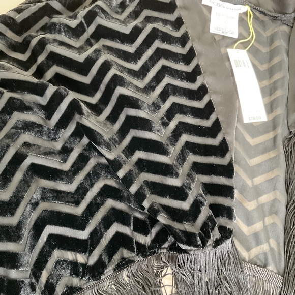 BCBG Black Velvet Fringe Wrap - NWT - Picture 3 of 4